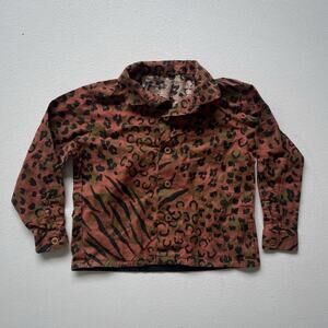 Vtg 80s KIDS Leopard Print Collared Long Sleeve Button Up Shirt / Punk Grunge